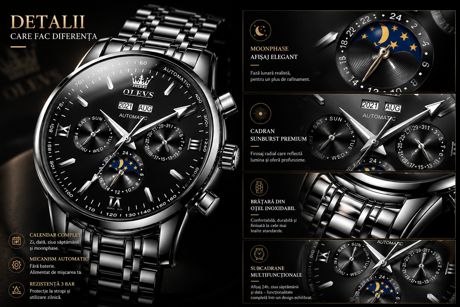 Detalii premium OLEVS 6633 Automatic Moonphase