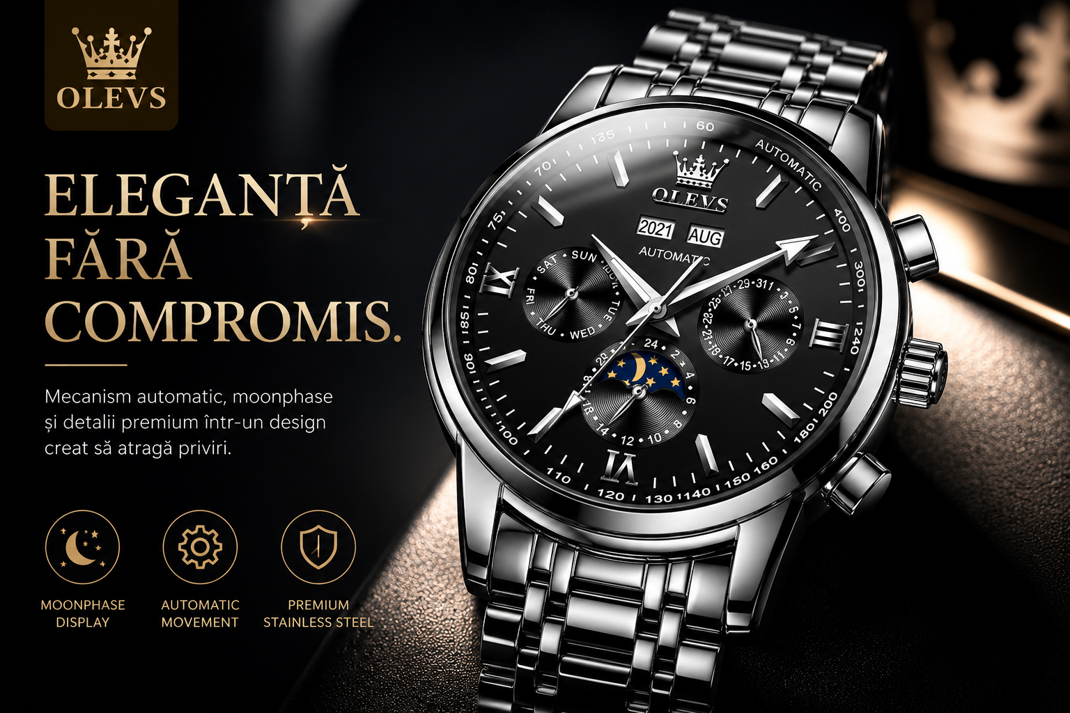 Eleganță fără compromis OLEVS 6633 Automatic Moonphase