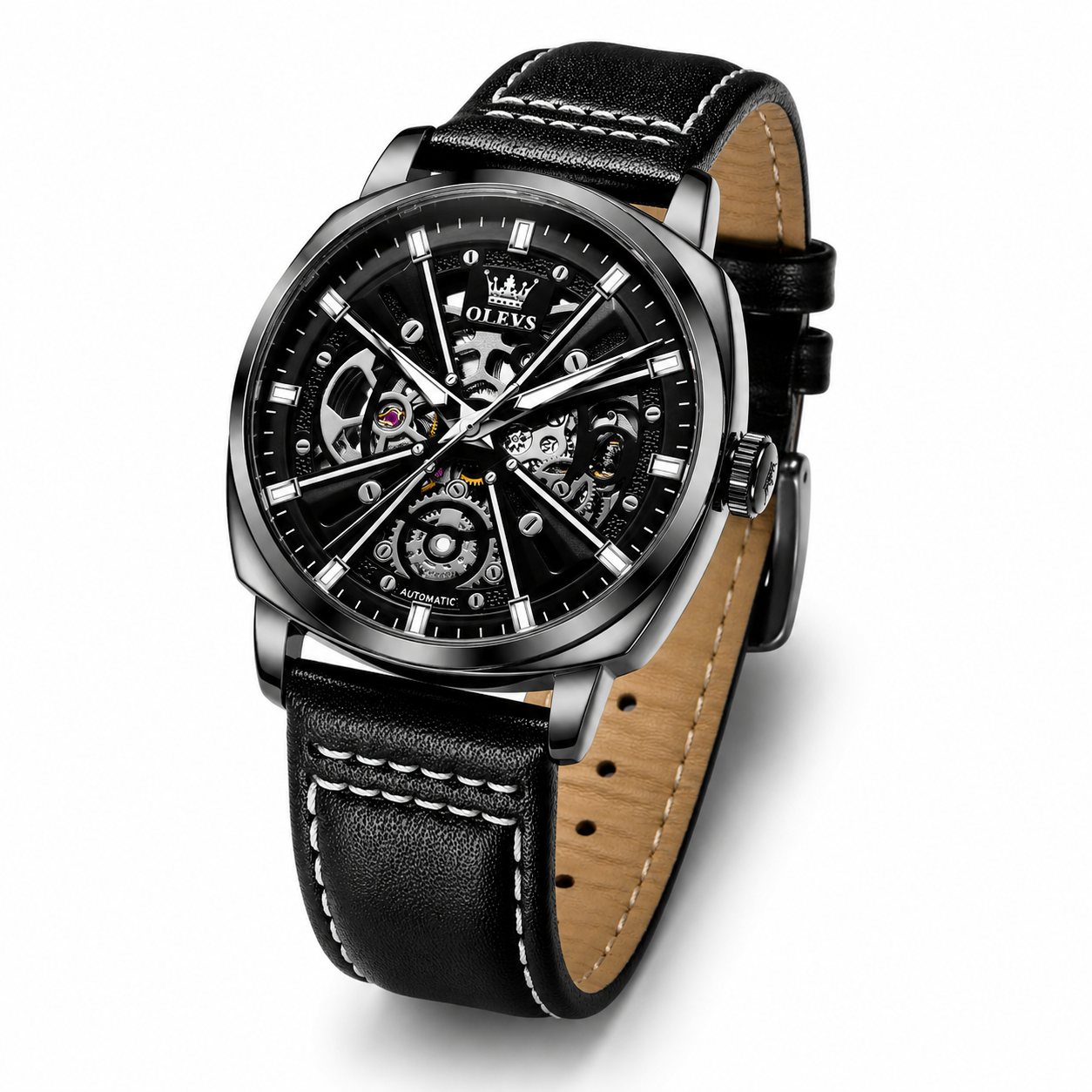 Ceas bărbătesc OLEVS 6685 Automatic Black pe fundal alb