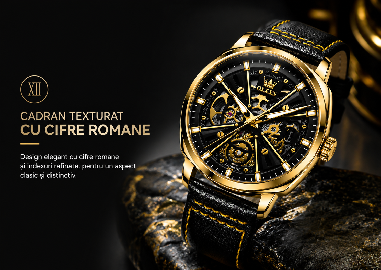 Cadran texturat cu cifre romane OLEVS 6685 Automatic