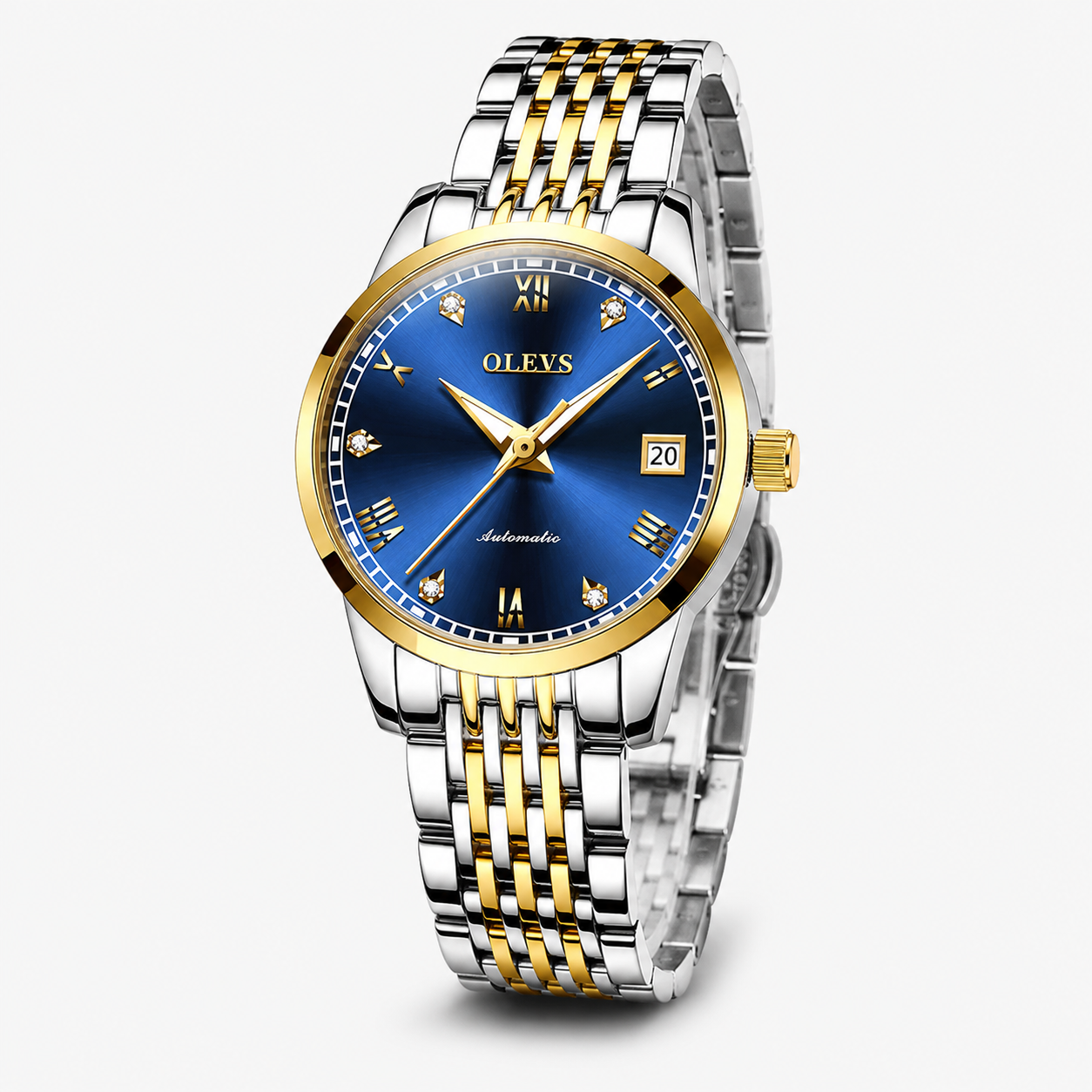 Ceas bărbătesc OLEVS 6602 Golden Blue automatic cu brățară metalică