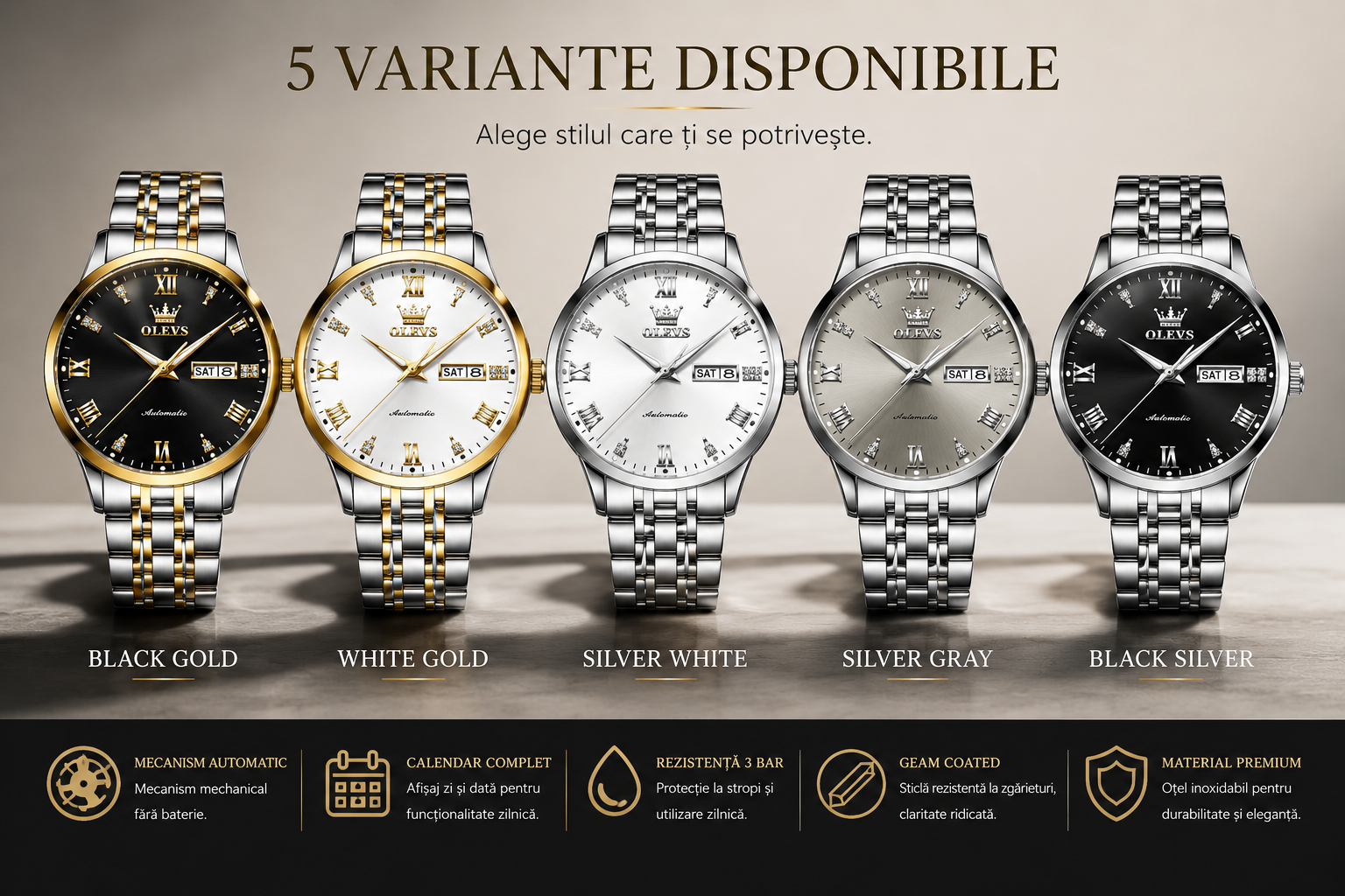 Cele 5 variante disponibile pentru OLEVS 7062 Automatic