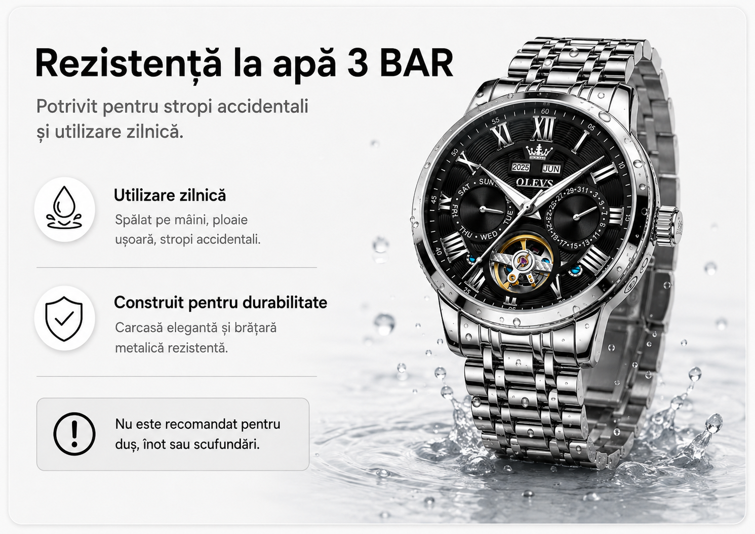 Rezistență la apă 3 BAR OLEVS 6668 Automatic